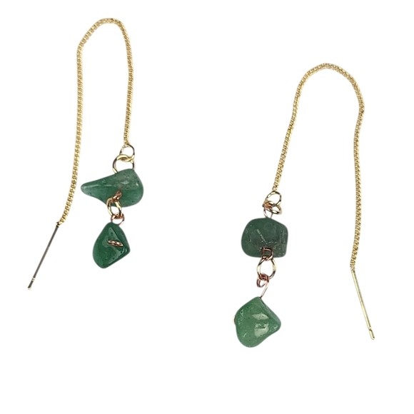 18K Gold Plated Brass Aventurine Dangle Earrings - Picture 2 of 2